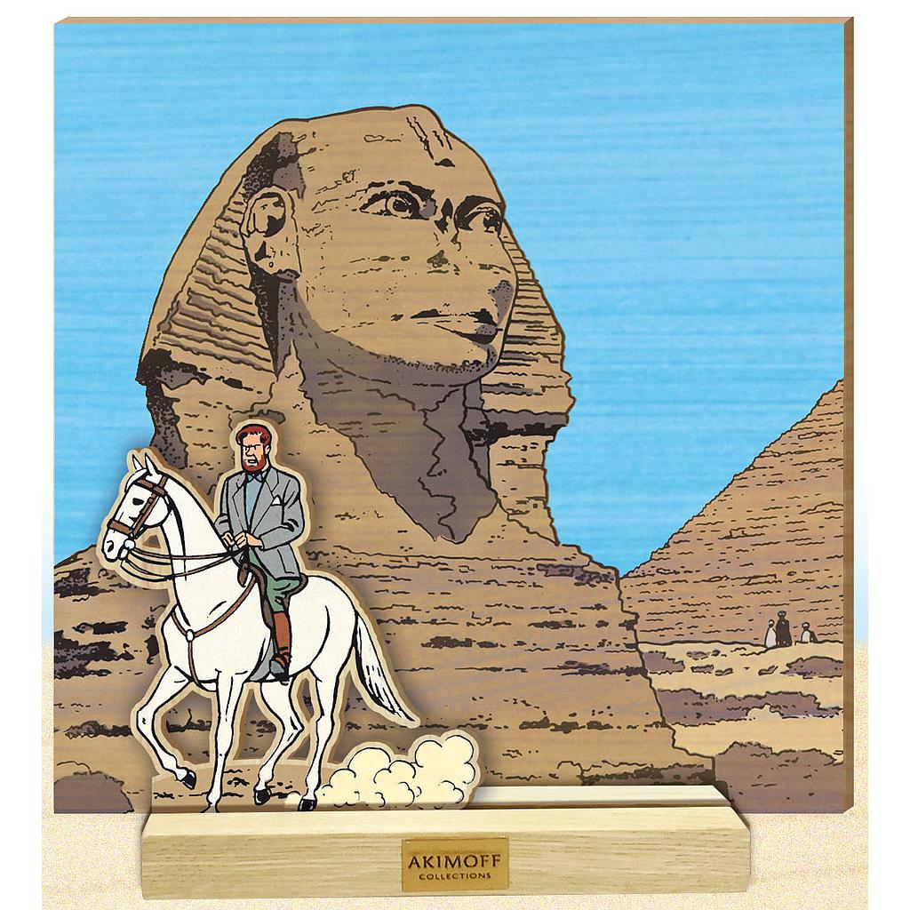 Tableau en bois Blake & Mortimer - T04 Le mystère de la grande pyramide - Mortimer à cheval devant le sphinx (+ Figurine en bois)